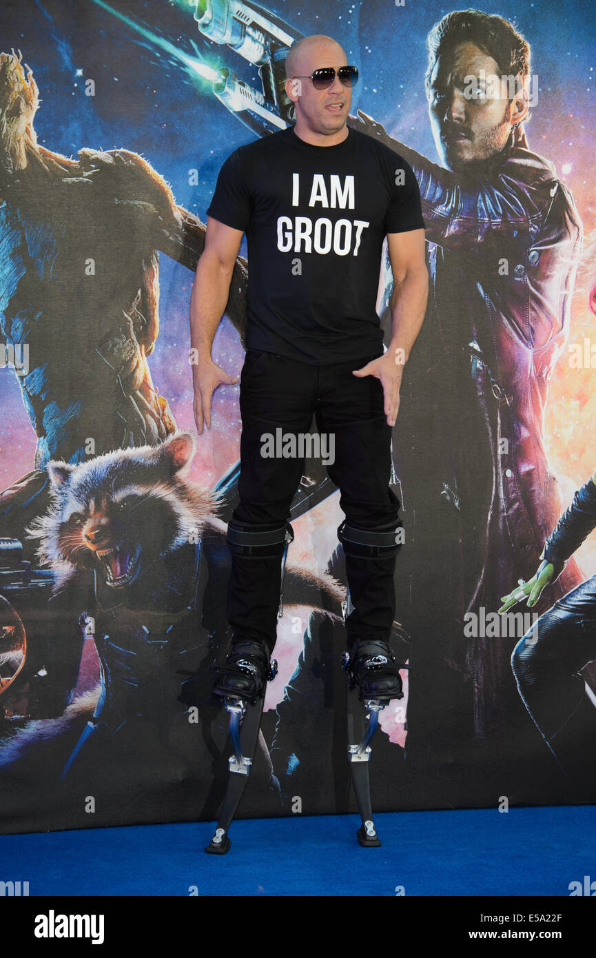 Vin Diesel arrives for the European Premiere of Guardians Of The Galaxy. Stock Photo