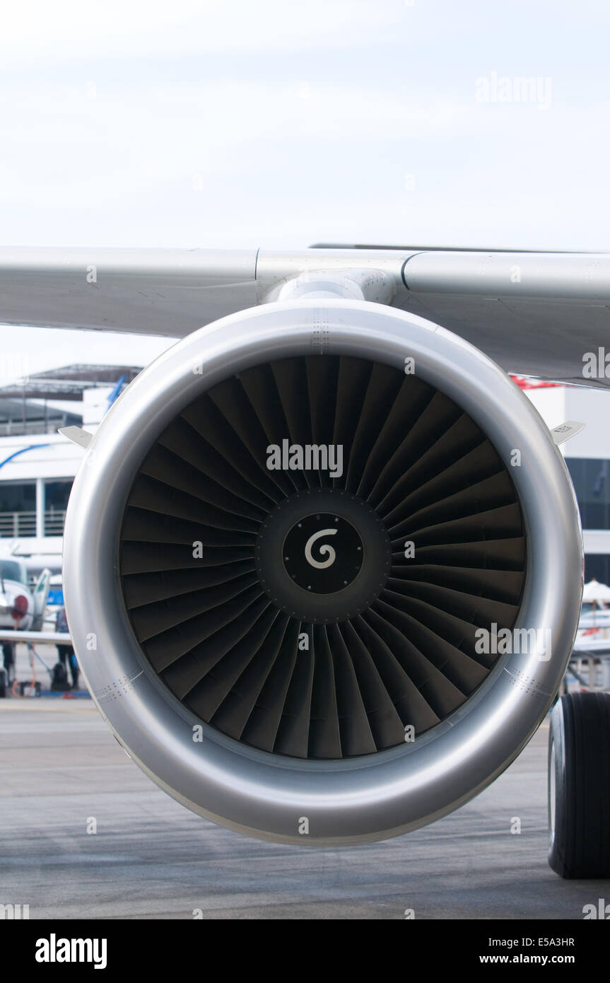 Jet engine of mid sized, narrow bodied passenger airplane Stock Photo