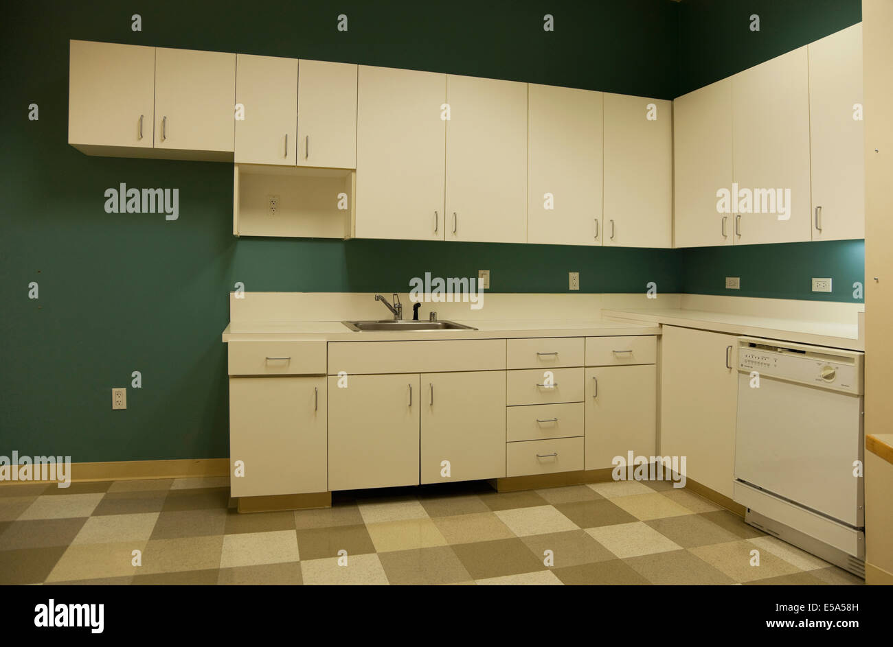 Shelves and countertops in empty kitchen Stock Photo Alamy