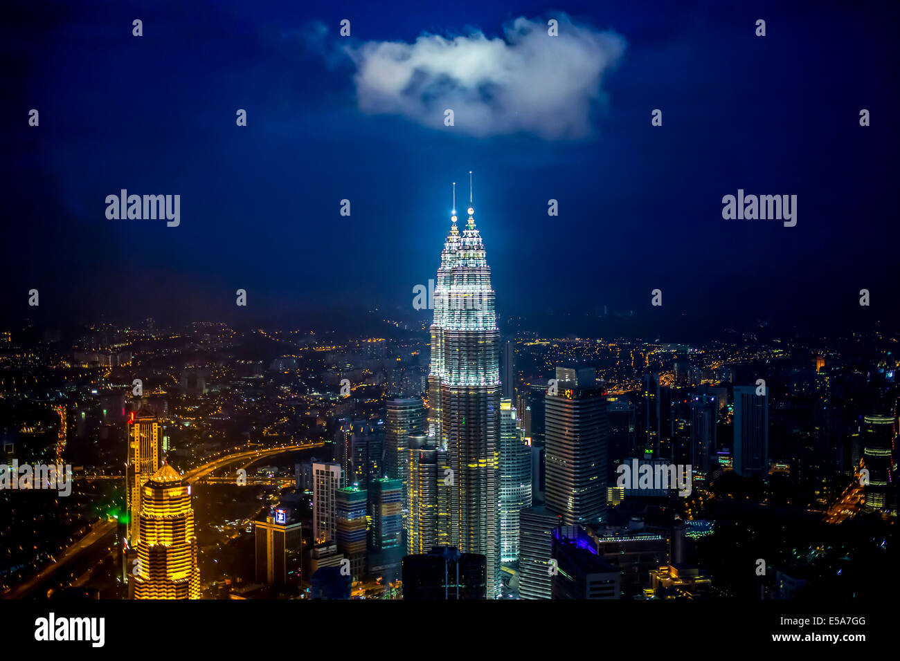 View of city skyline lit up at night, Kuala Lumpur, Malaysia Stock ...
