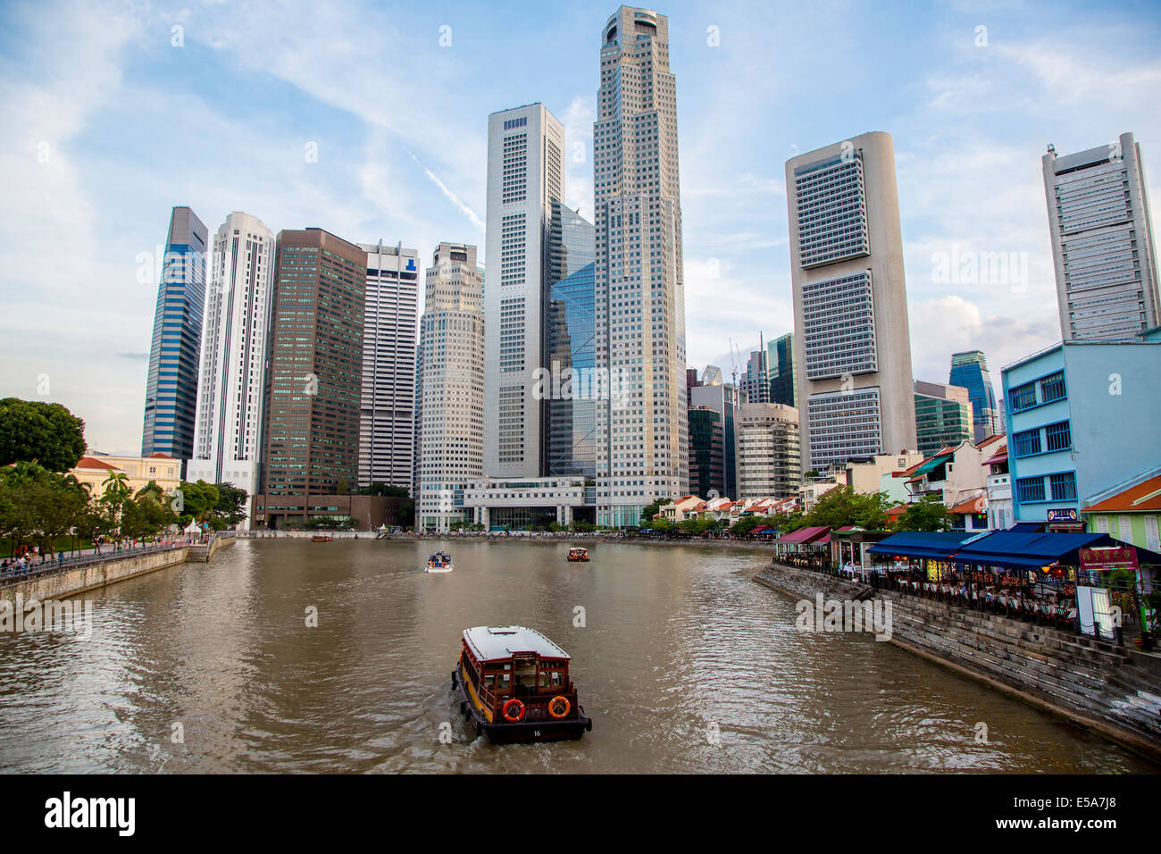Singapore city skyline overlooking water, Singapore, Republic of Singapore Stock Photo