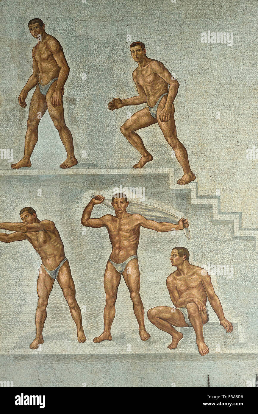 Rome. Italy. Mosaics in the fascist era Palazzo delle Piscine, part of the Foro Italico sports complex. Stock Photo