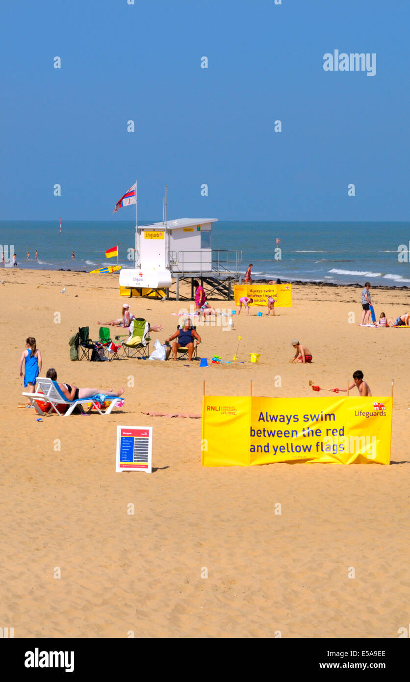 Margate, Kent, England, UK. Margate beach 'Always swim between the