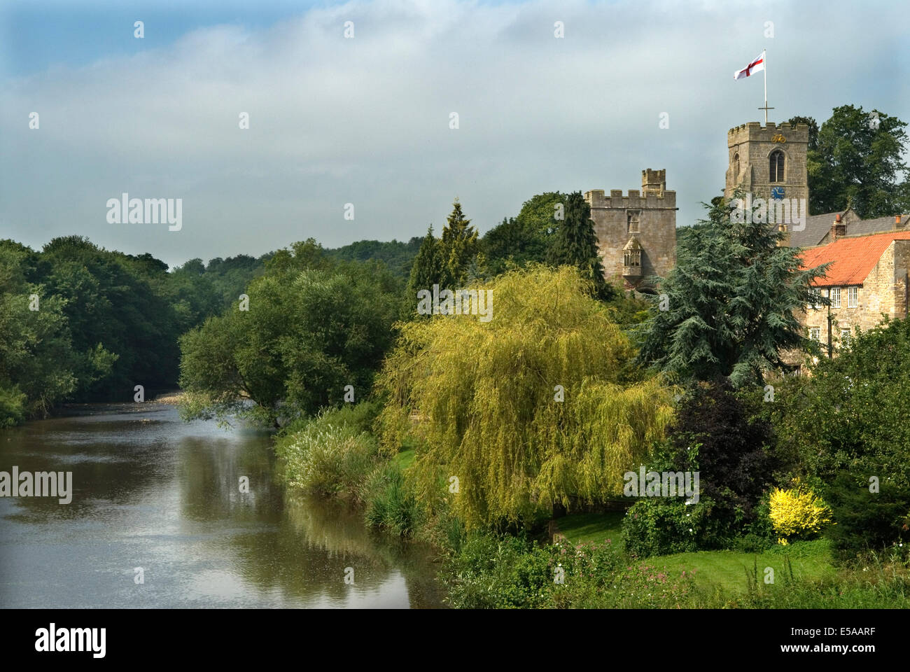 West Tanfield North Yorkshire. River Ure church of St Nicholas and