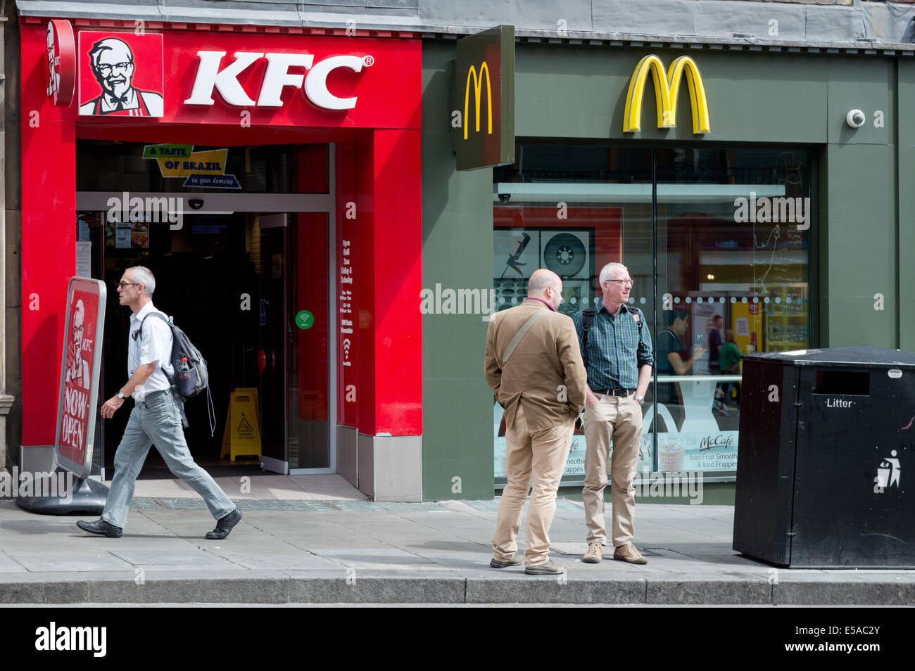 KFC and McDonald's on St Andrew Street, Edinburgh, Scotland Stock Photo