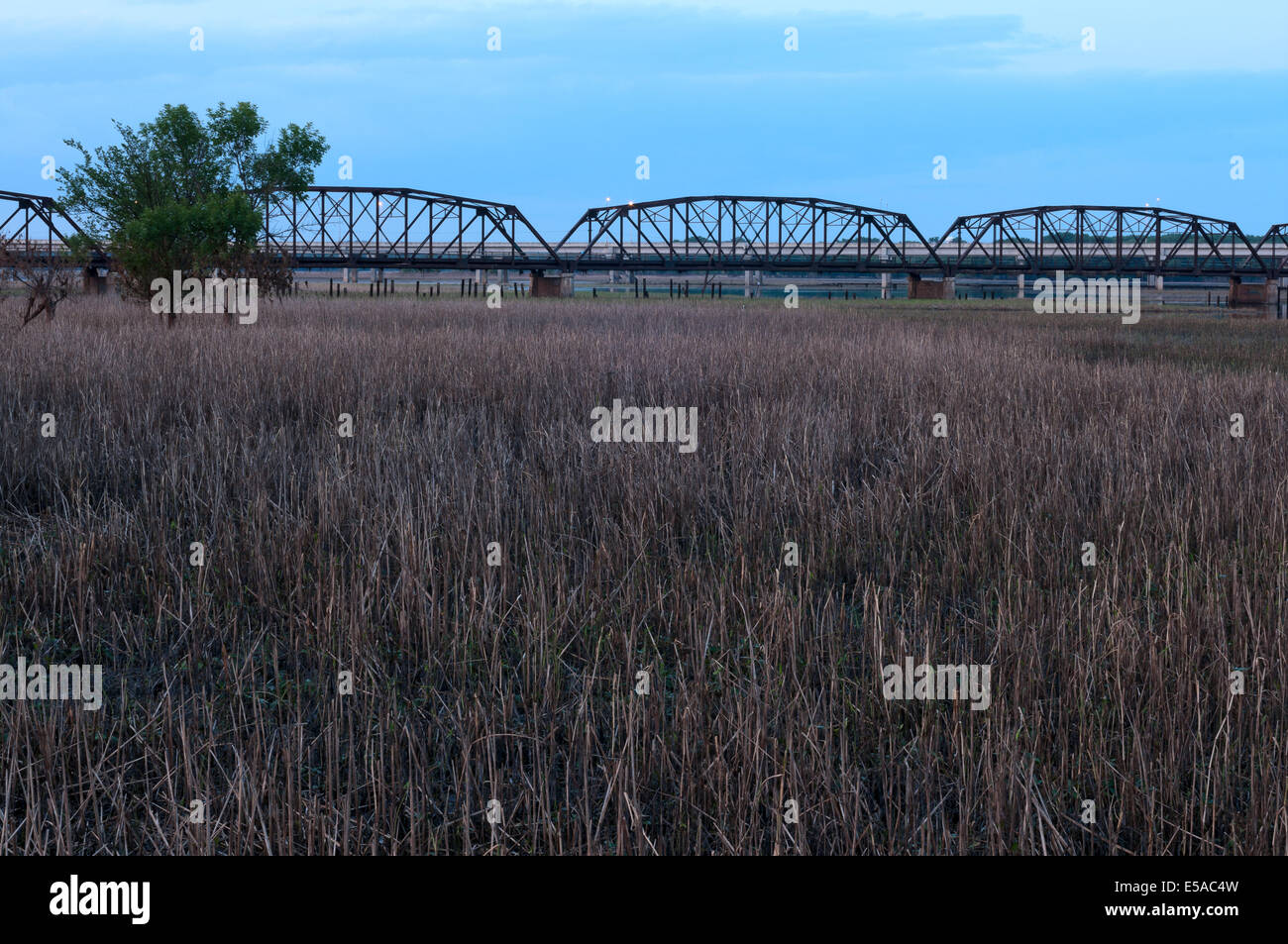 Long Meadow Bridge or Old Cedar Avenue Bridge and newer span crossing Minnesota River in Bloomington Minnesota Stock Photo