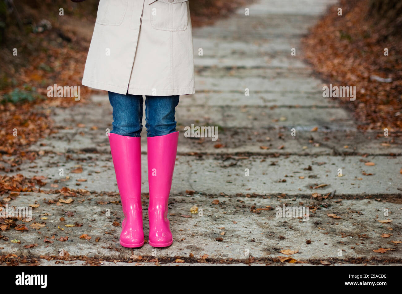 Woman wearing rubber boots, Debica, Poland. Stock Photo
