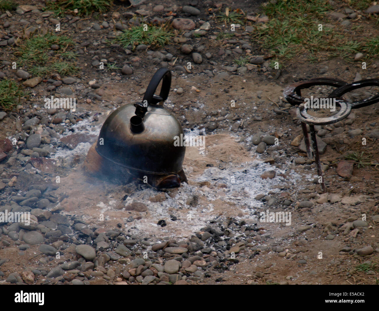 Kettle on a camp fire, Cornwall, UK Stock Photo Alamy