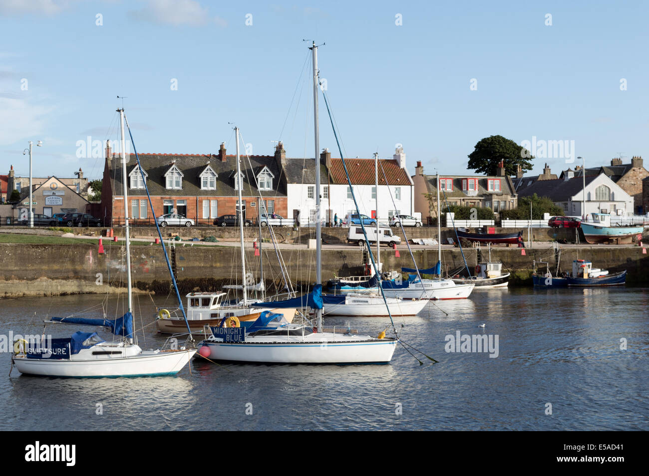 Fishing and sail boats in Port Seton Harbour, East Lothian Stock Photo