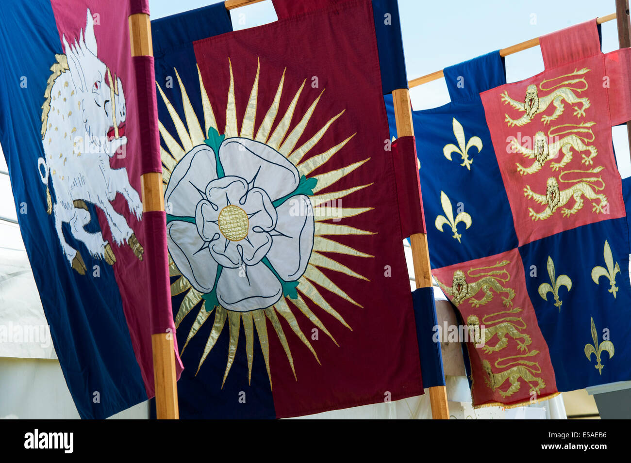 Tewkesbury medieval festival Heraldic Banners Stock Photo