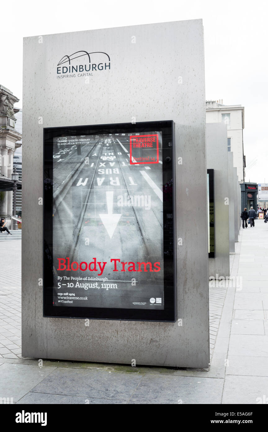Billboard poster on Lothian Road advertising the Bloody Trams theatre