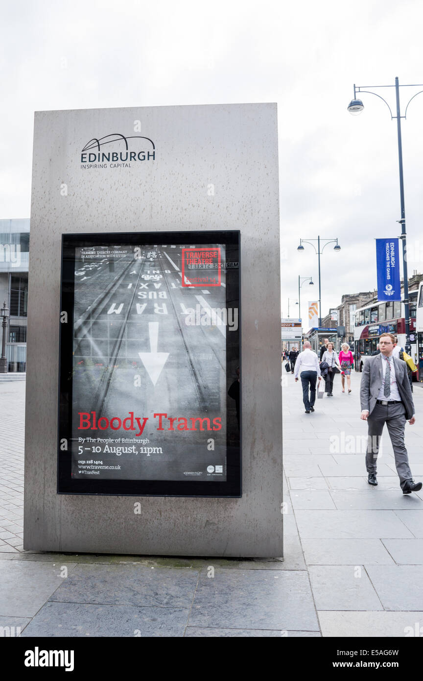 Billboard poster on Lothian Road advertising the Bloody Trams theatre