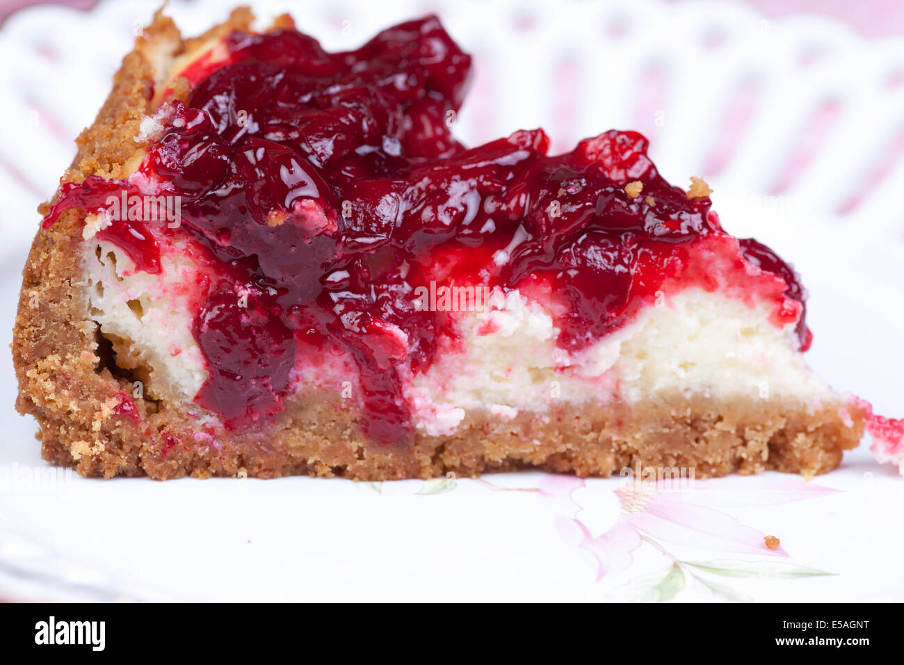 nice piece of cherry cheesecake Stock Photo