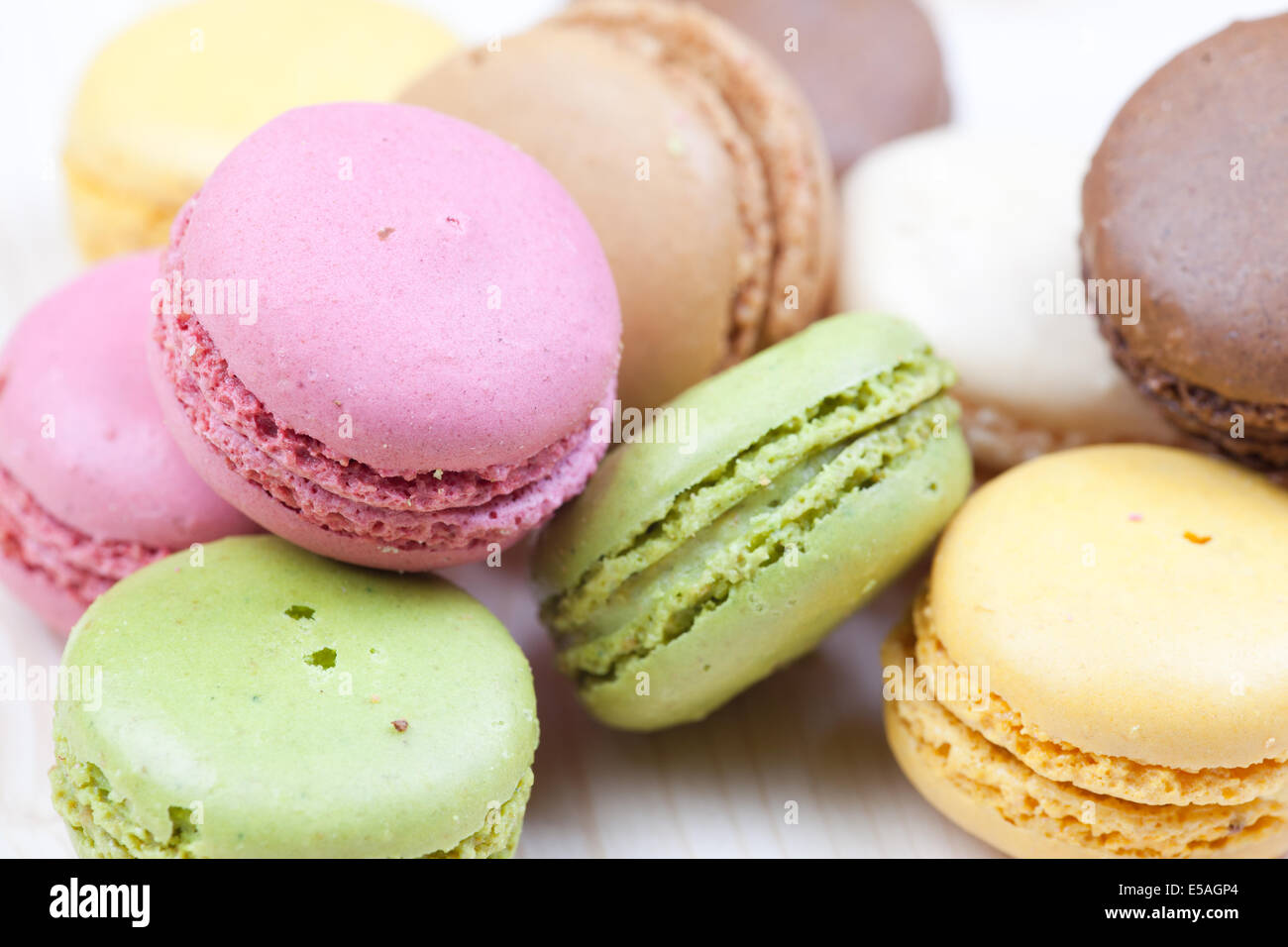 Assortment of multicolored macaroon cookies Stock Photo