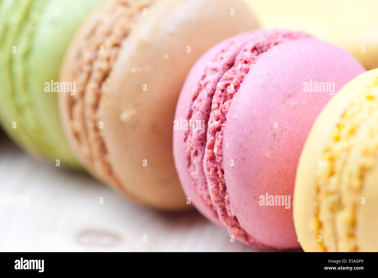 macro picture of different color macaroons Stock Photo
