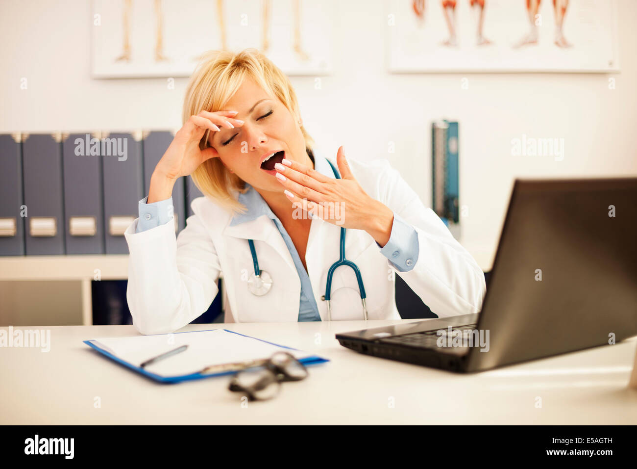 Female doctor had a very exhausting day at work, Debica, Poland Stock