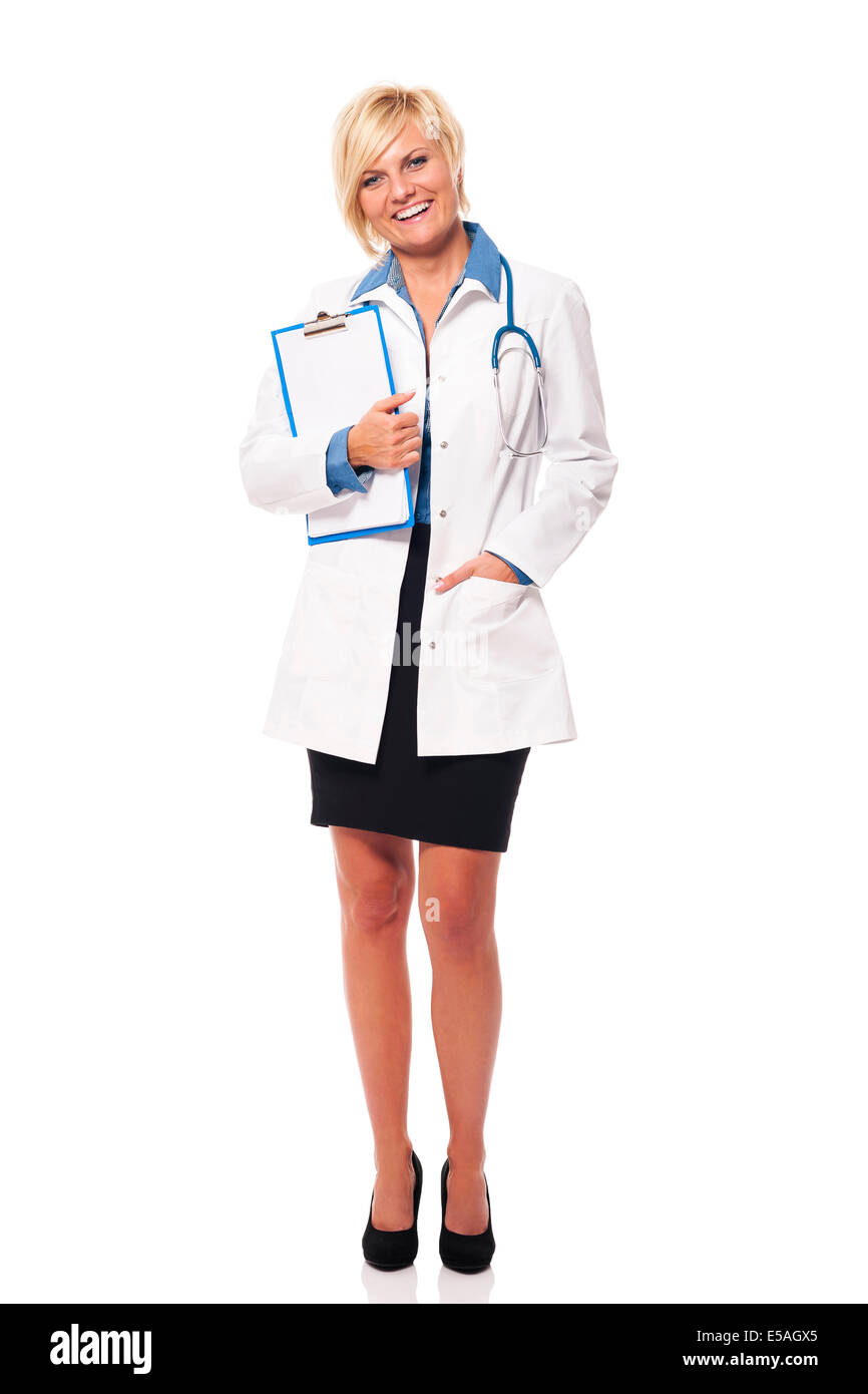 Portrait of female doctor with clipboard, Debica, Poland Stock Photo