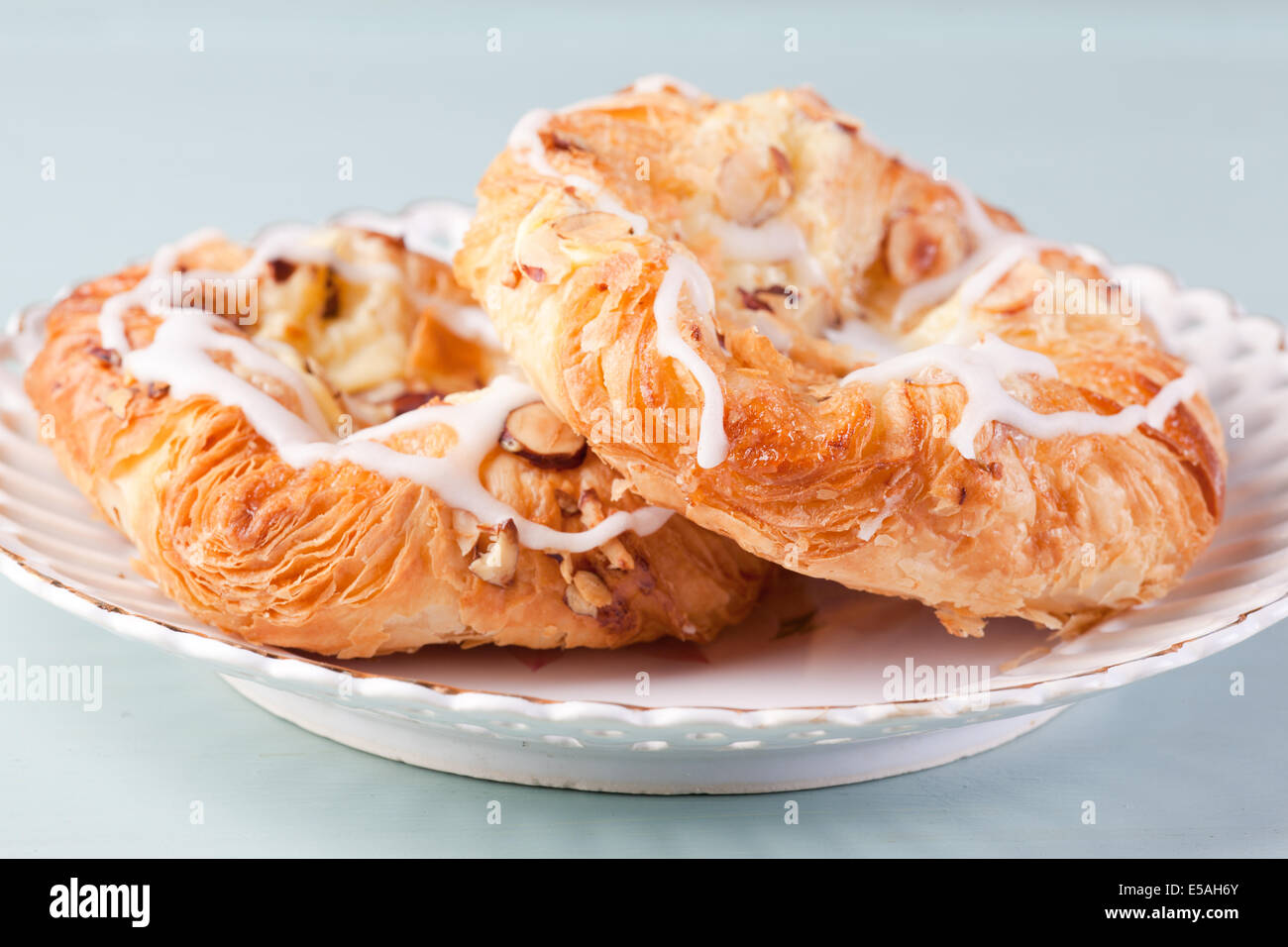 Danish pastries with custard and almonds Stock Photo