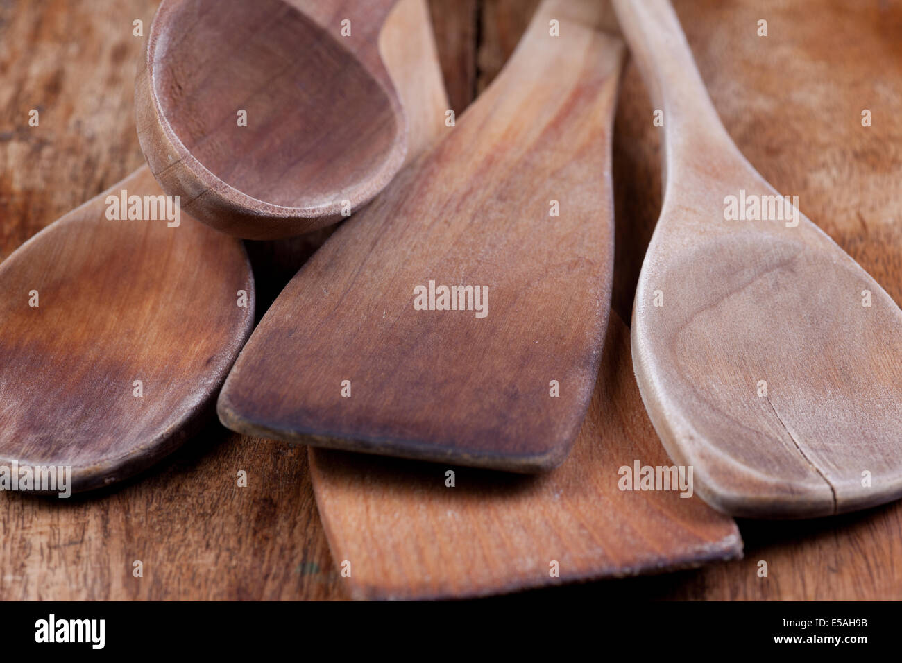 used set of wooden spoons Stock Photo Alamy