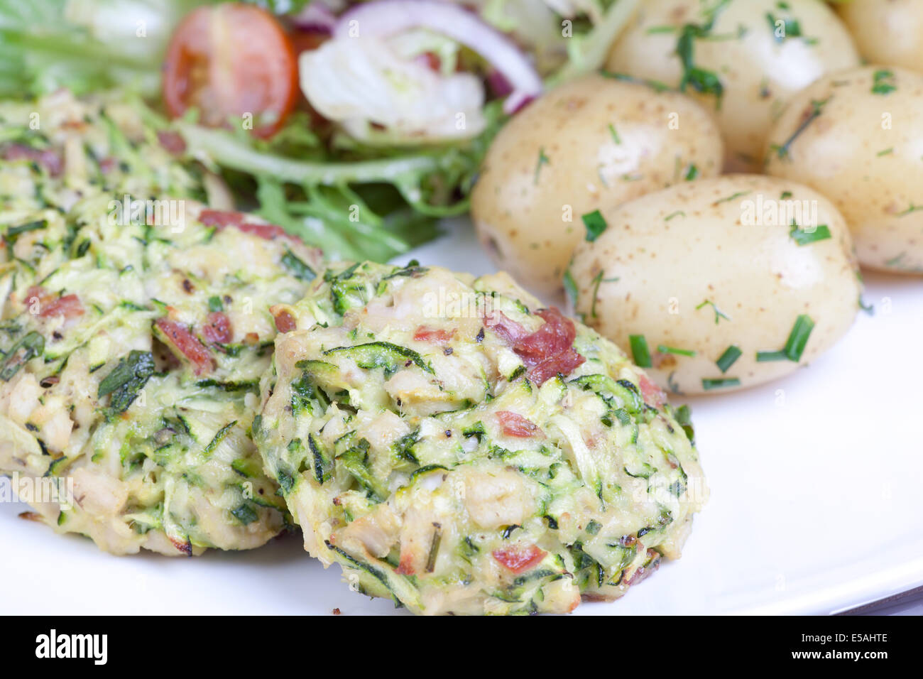 weight watchers chicken, salami and courgette patties Stock Photo