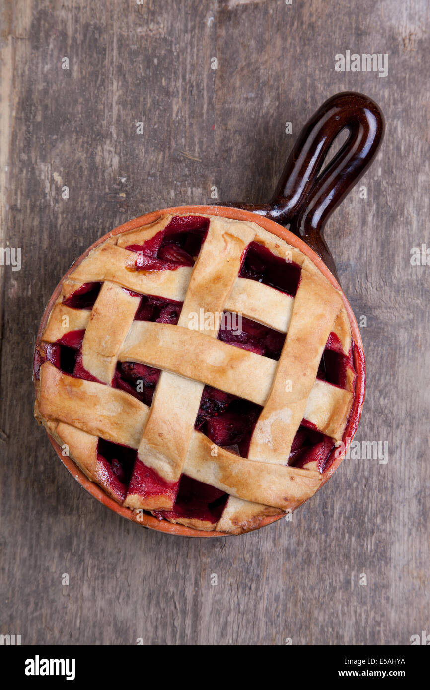 fruit pie on natural wood table Stock Photo