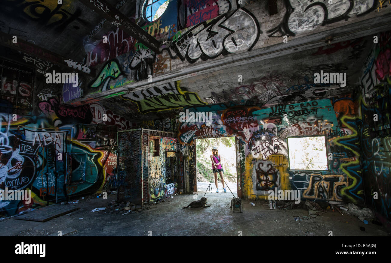 The remains of The Murphy Ranch designed as a base for Nazi activities in the U.S. during the second world war in Los Angeles. Stock Photo