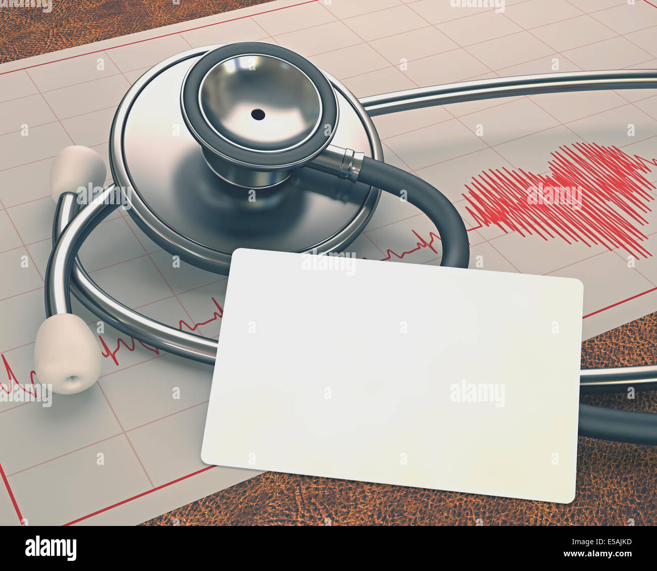Stethoscope and blank paper on the medical examination. Your medical information on the card. Clipping path on the card. Stock Photo