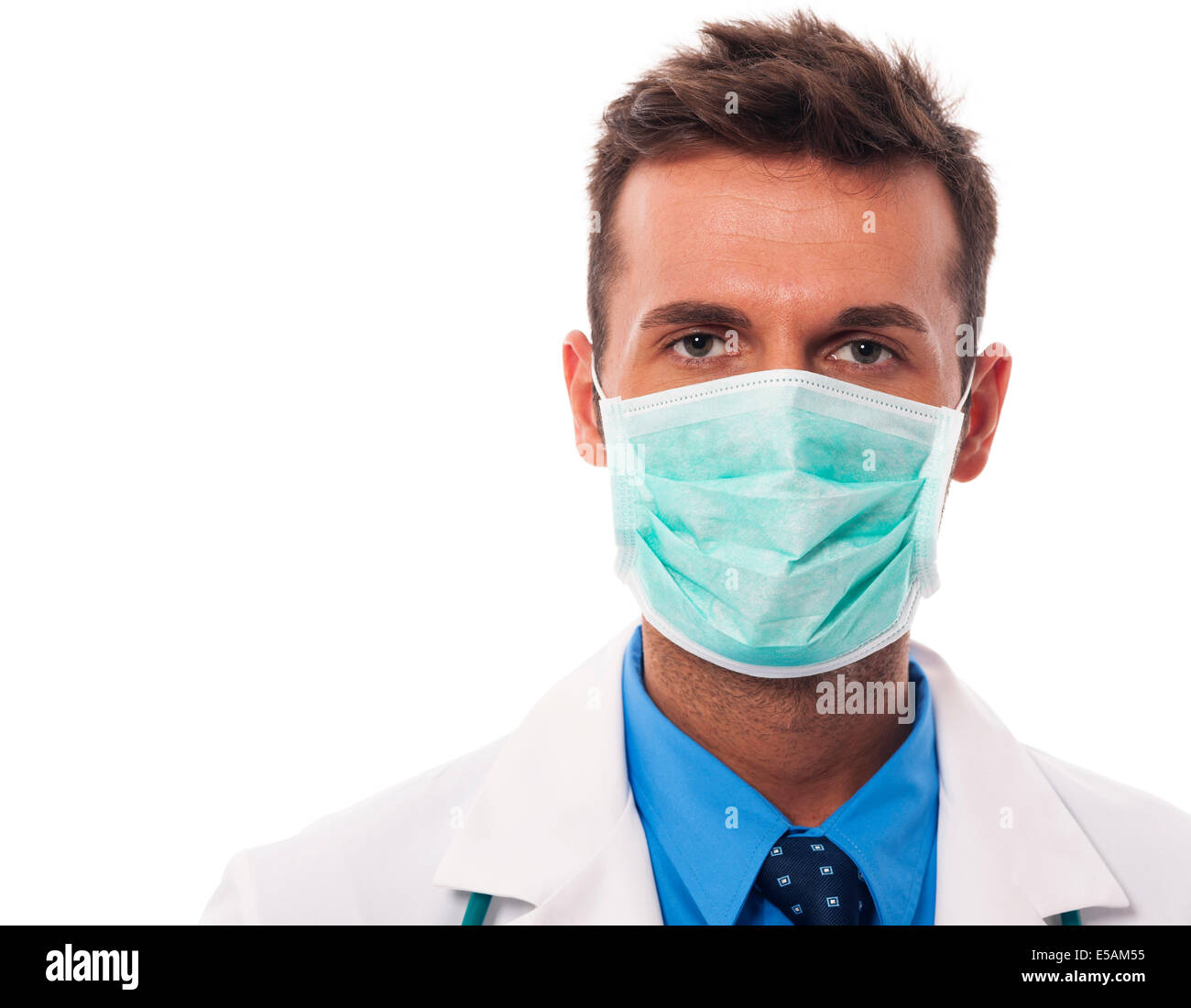 Portrait of male doctor wearing surgical mask, Debica, Poland Stock Photo