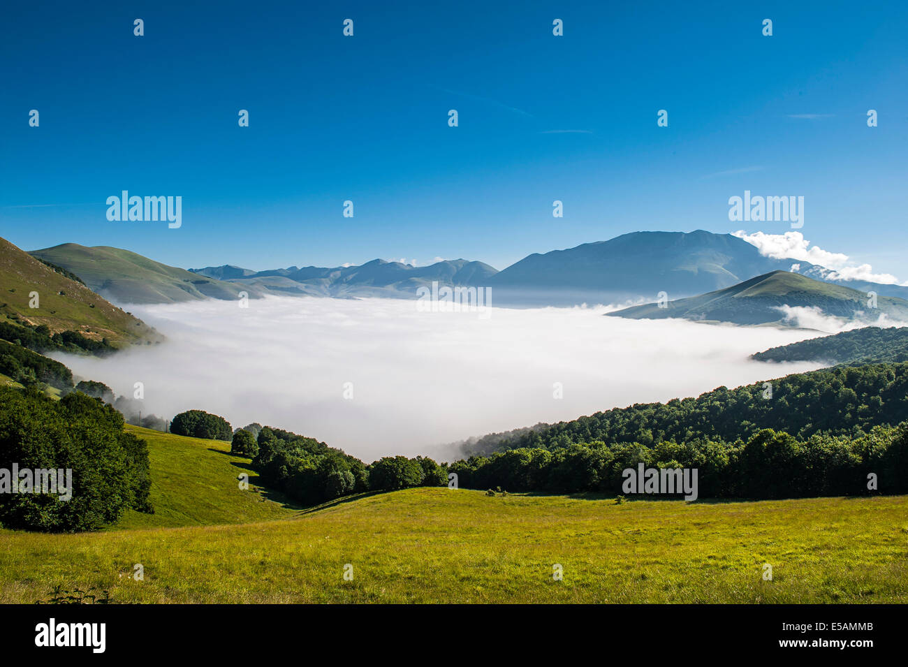 Castelluccio di Norcia, small town in the south-east of Umbria, famous for your flowering in the summer Stock Photo