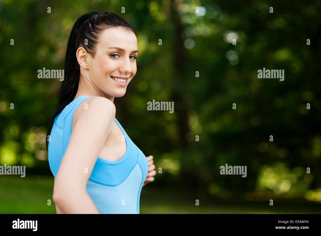 Active woman jogging, Debica, Poland Stock Photo