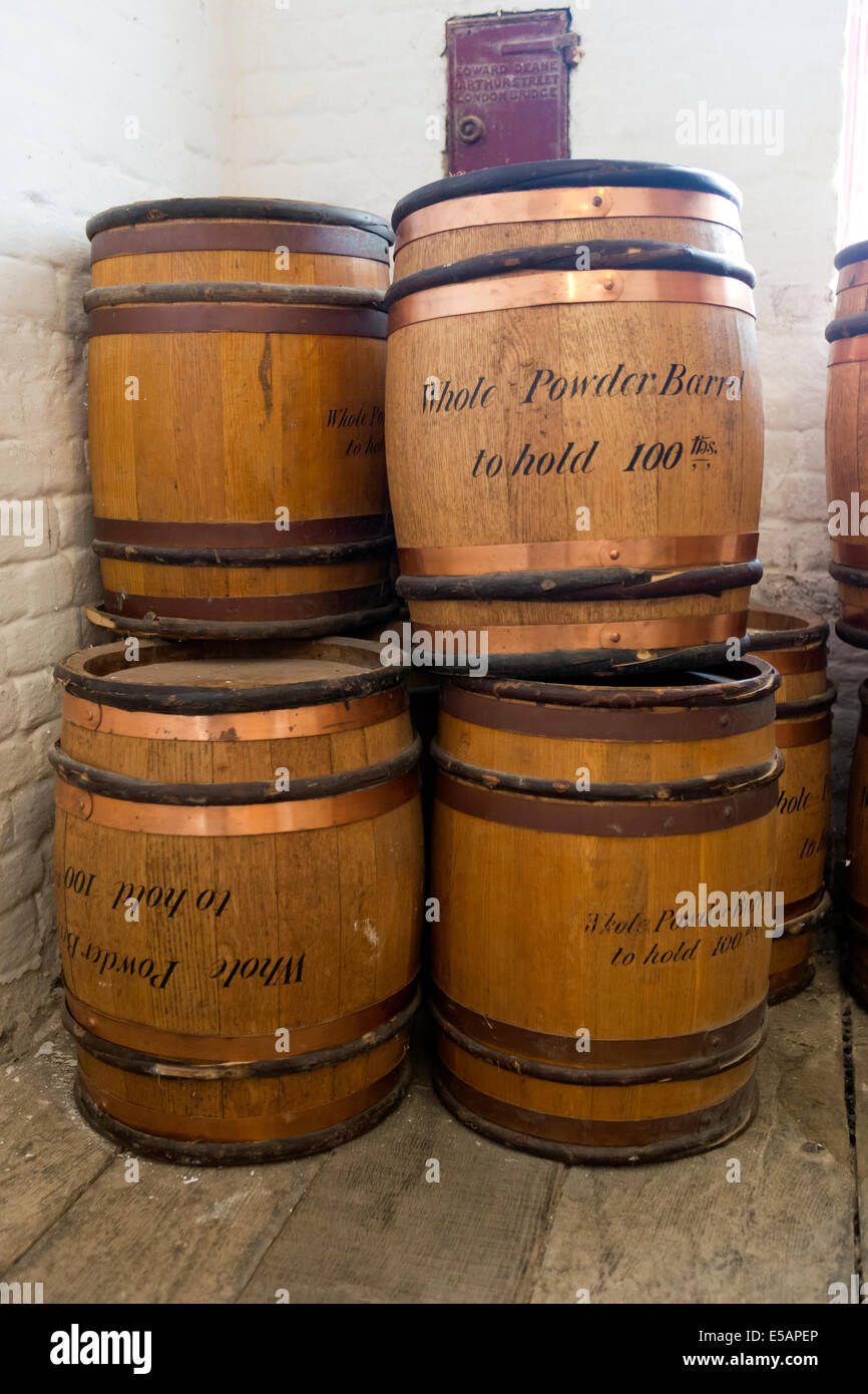Gunpowder barrels stored in the gunpowder magazine, Tilbury Fort Stock