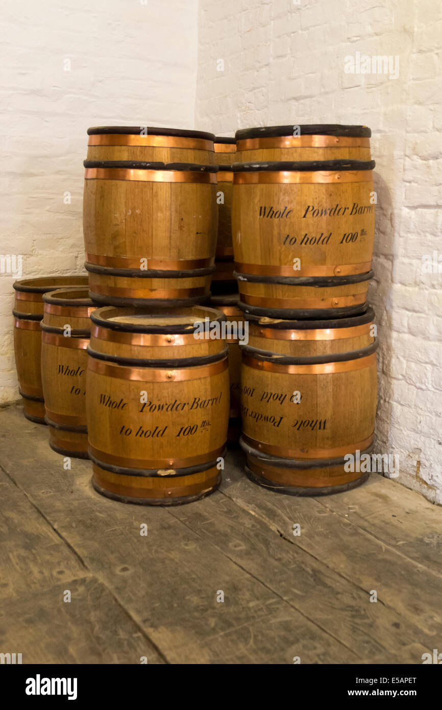 Gunpowder barrels stored in the gunpowder magazine, Tilbury Fort, Essex