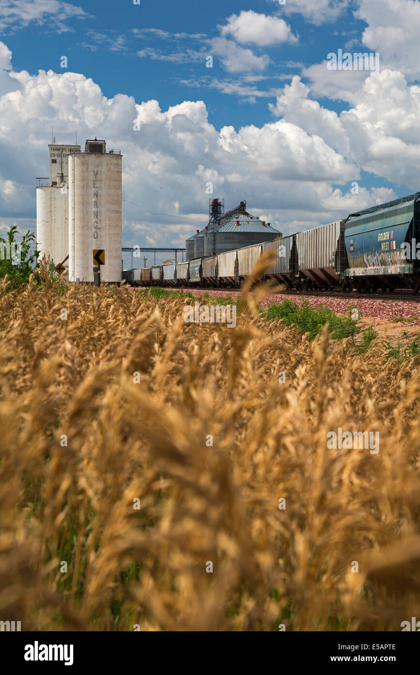 Venango, Nebraska Grain elevators and a railroad in the wheat growing