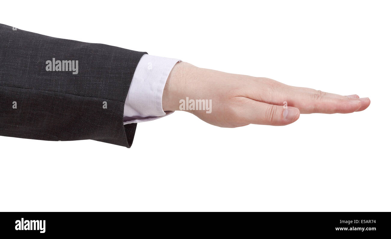 open palm facing down - hand gesture isolated on white background Stock Photo