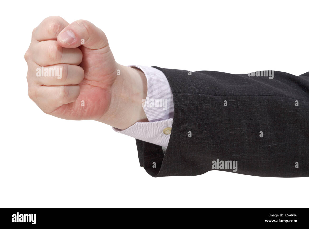 side view of clenched fist hand gesture isolated on white background