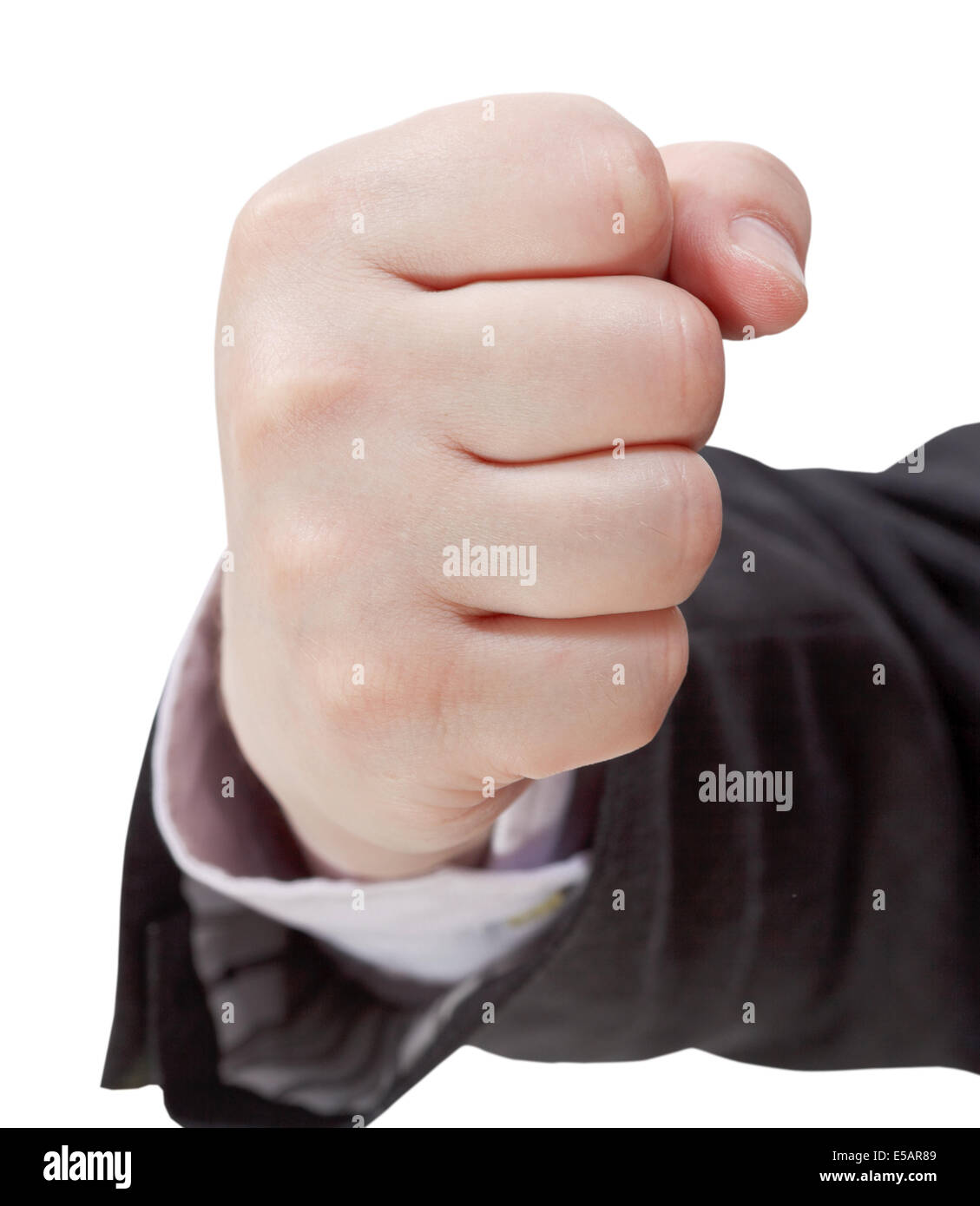 clenched fist close up - hand gesture isolated on white background Stock Photo