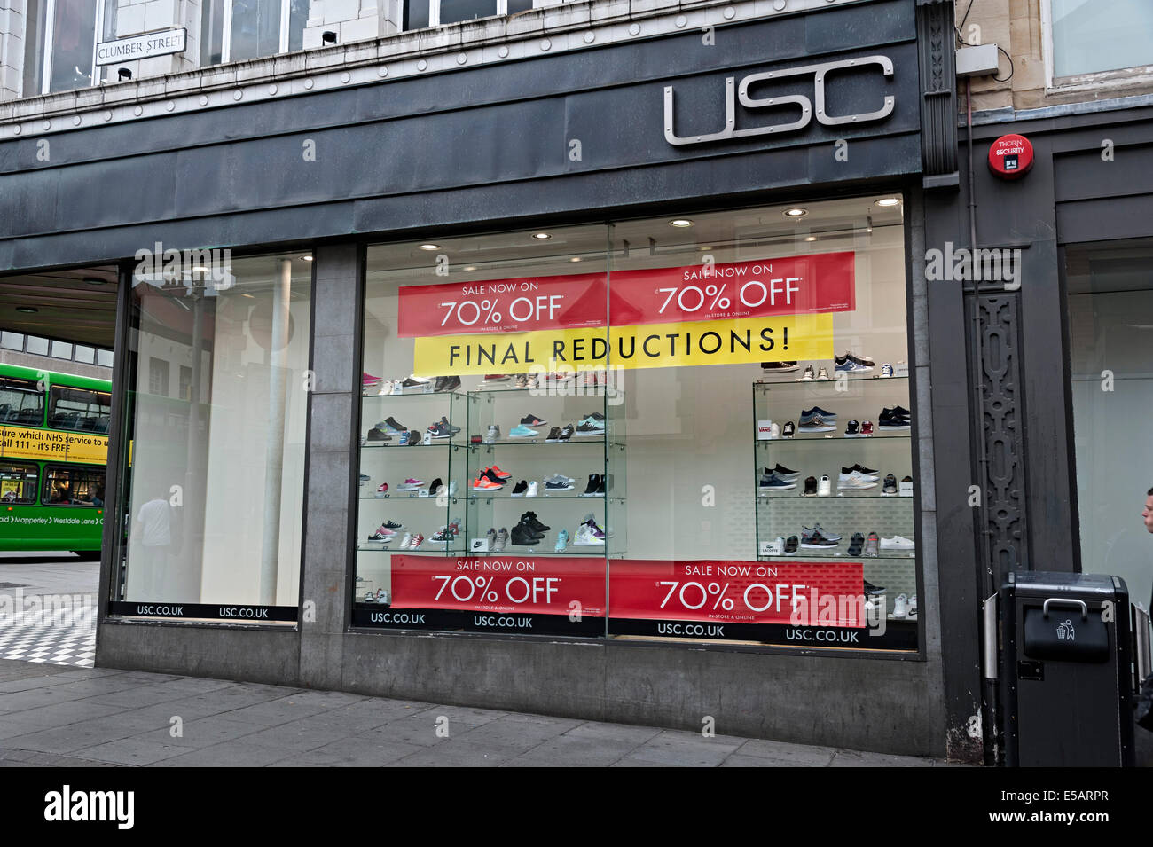 Usc  fashion shoe store sale sign Nottingham United Sports Corporation Stock Photo