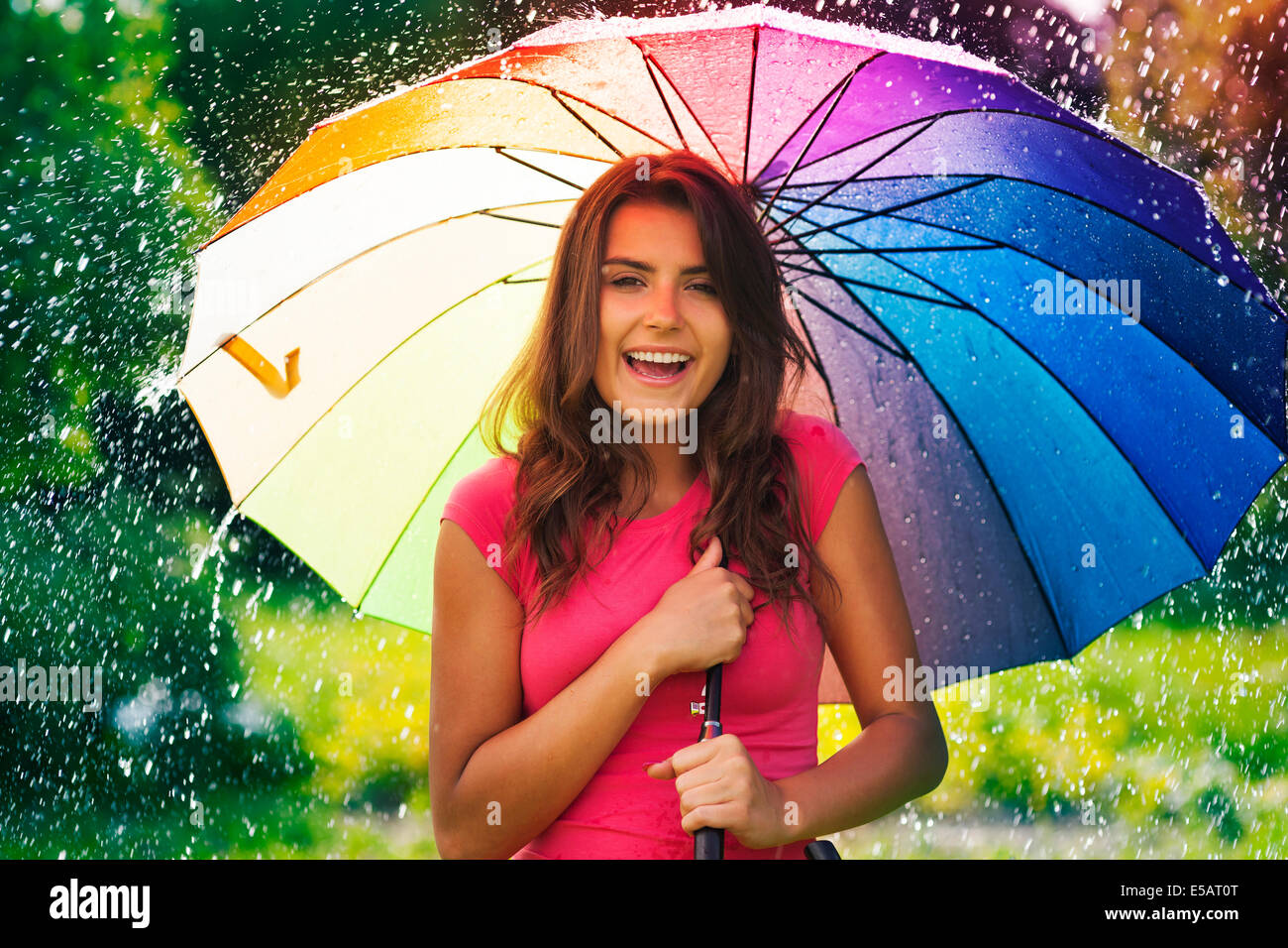 Funny time in summer rain Debica, Poland Stock Photo