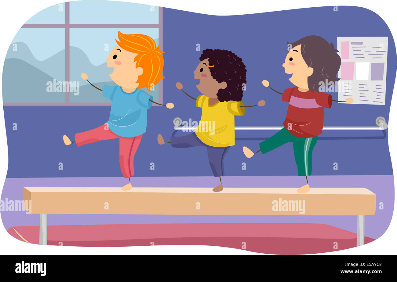 Illustration of Kids Standing on a Balance Beam Stock Photo Alamy