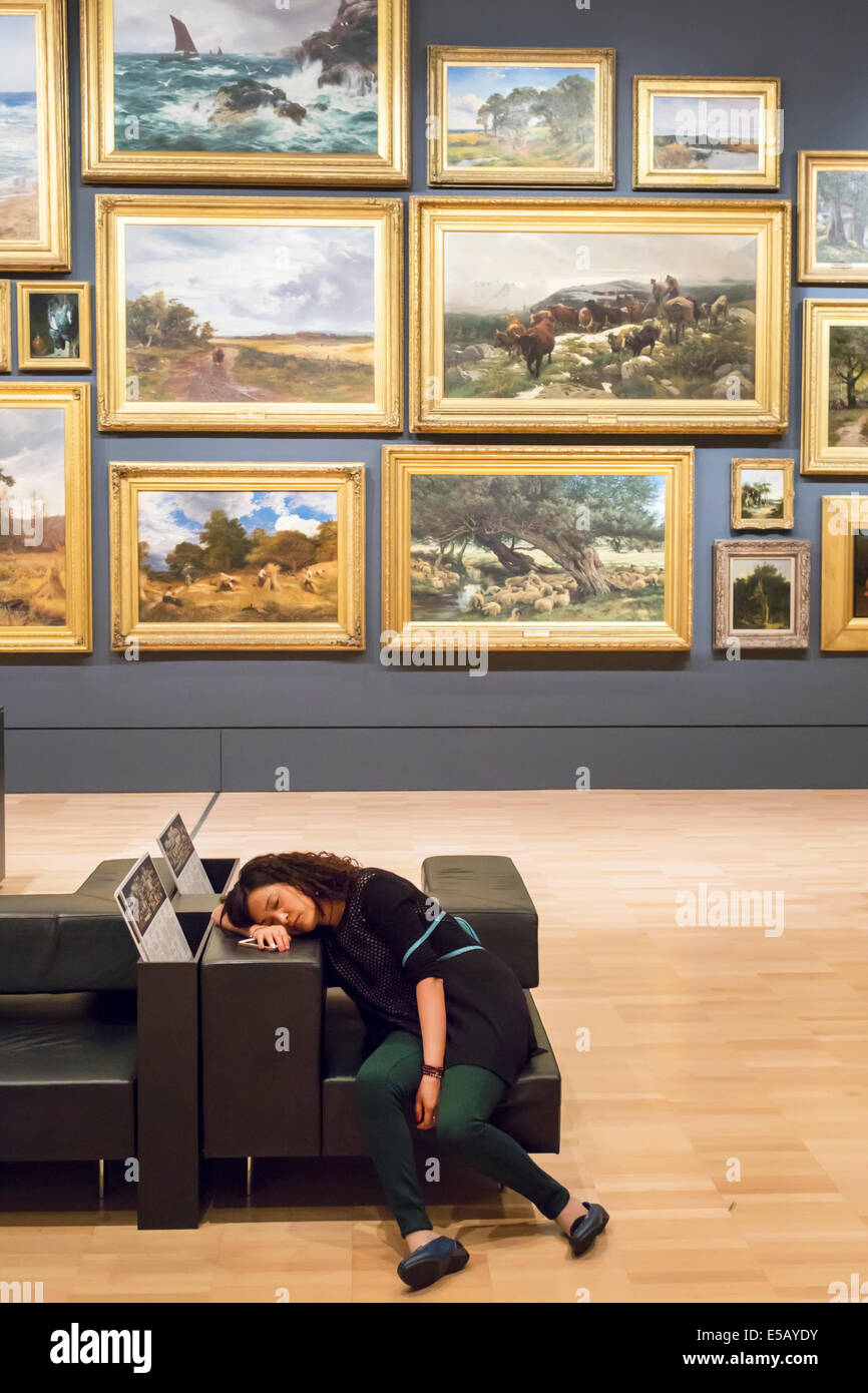 Melbourne Australia,Southbank,St. Kilda Road,National Gallery of Victoria,art,museum,woman female women,sleeping,napping,dozing off,paintings,AU140320 Stock Photo