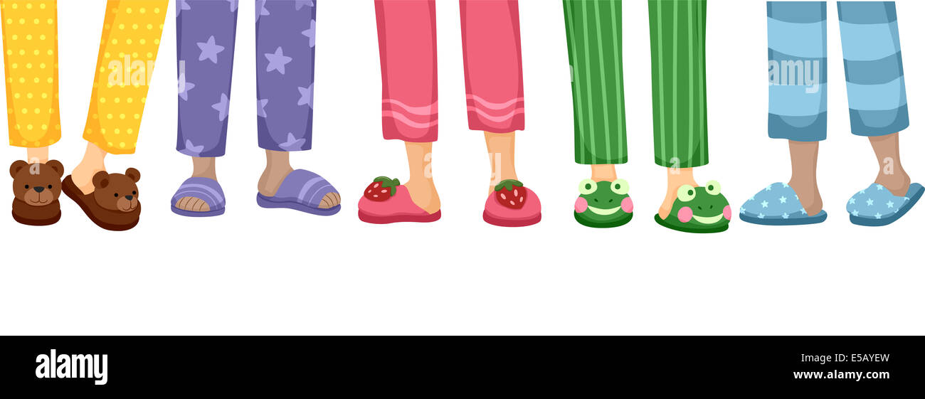 Cropped Illustration Featuring a Variety of Cute Slippers Stock Photo