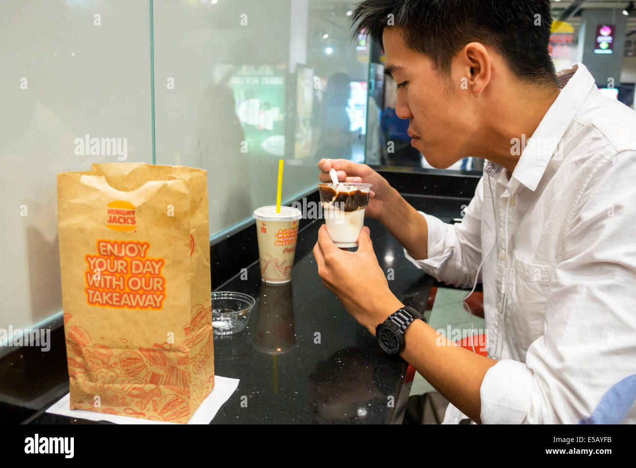 Melbourne Australia,Central Station,Hungry Jack's,burgers,hamburgers,Burger King,burgers,hamburgers,fast food,restaurant restaurants dining cafe cafes Stock Photo