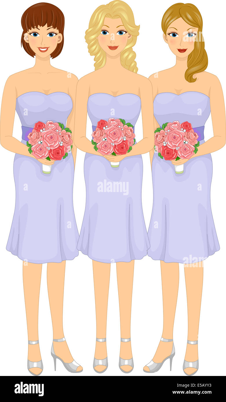 Illustration Featuring Lovely Bridesmaids Wearing Lavender Dresses Stock Photo