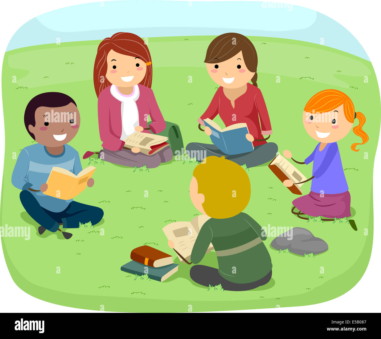 Illustration of Teenagers Reading Books in the Park Stock Photo Alamy