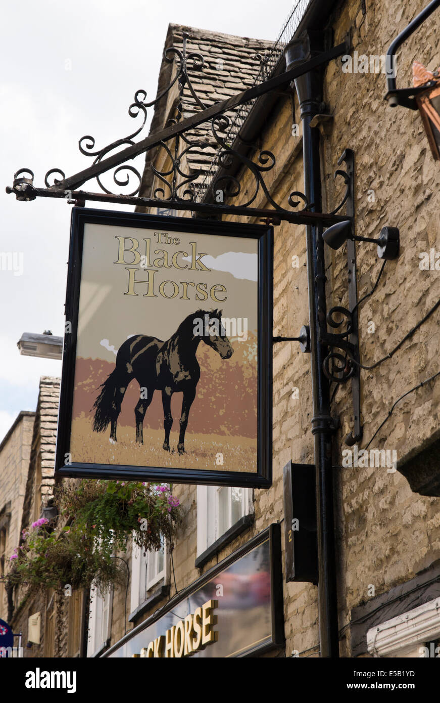 Cirencester, a country town in the Cotswolds Gloucestershire England UK sign for the Black Horse Pub Stock Photo