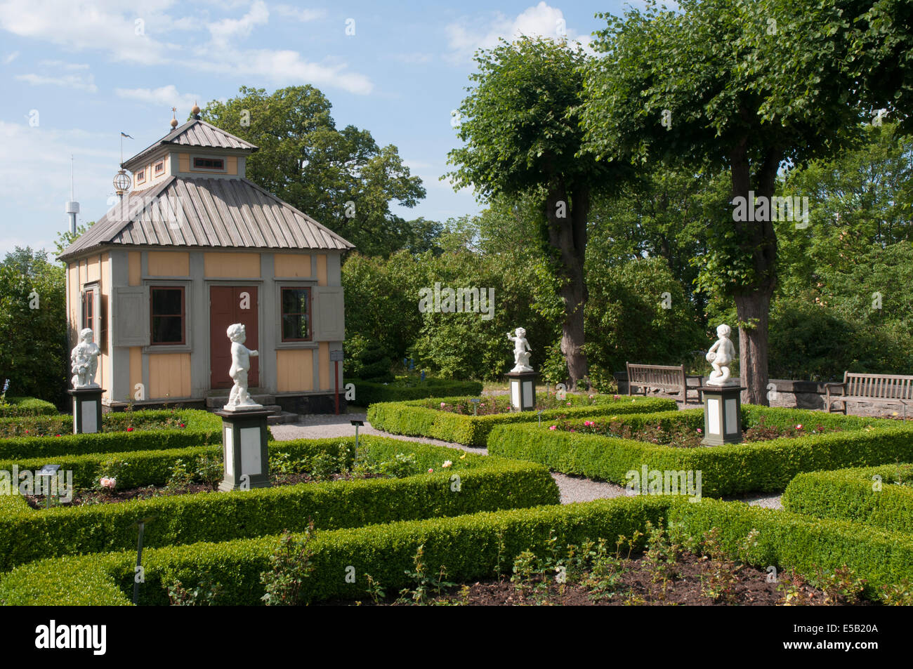 Swedenborg's retreat and the rose garden at Skansen open air museum, Djurgarden, Stockholm Stock Photo