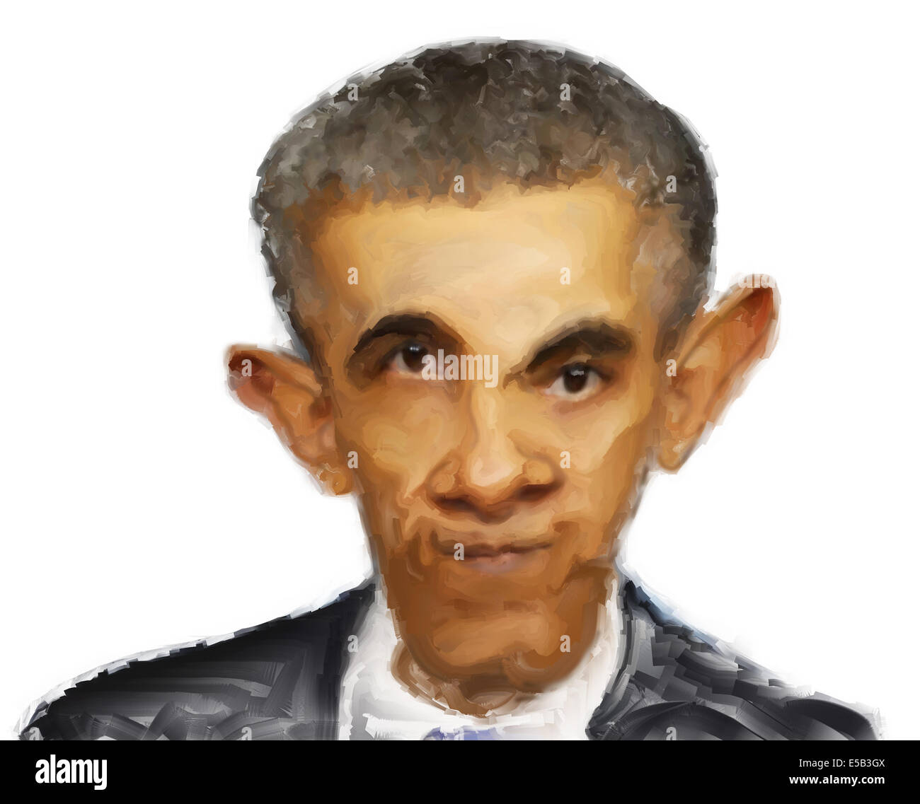 Caricature portrait painting of Barack Obama on a white background Stock Photo