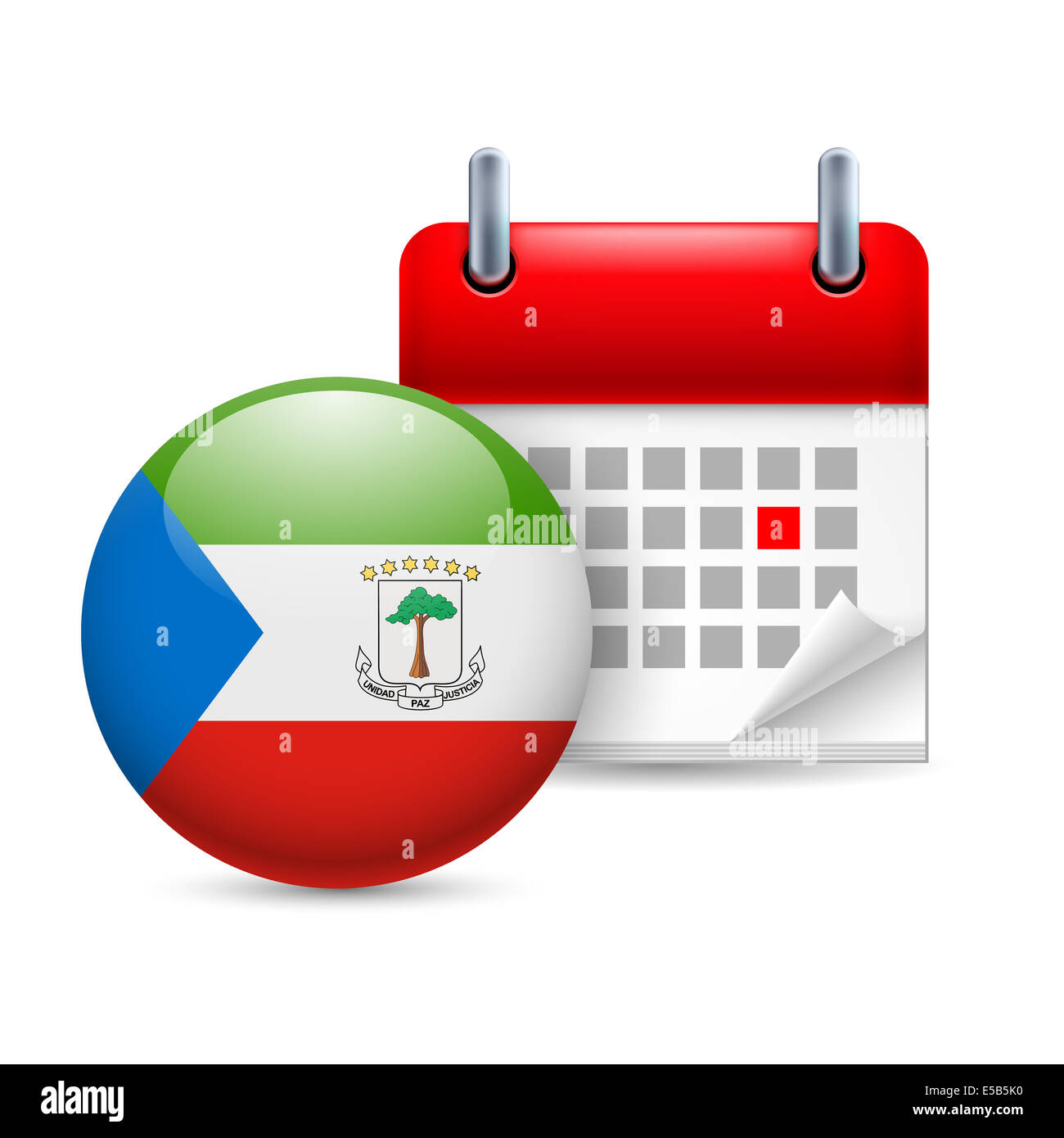 Calendar and round flag icon. National holiday in Equatorial Guinea Stock Photo