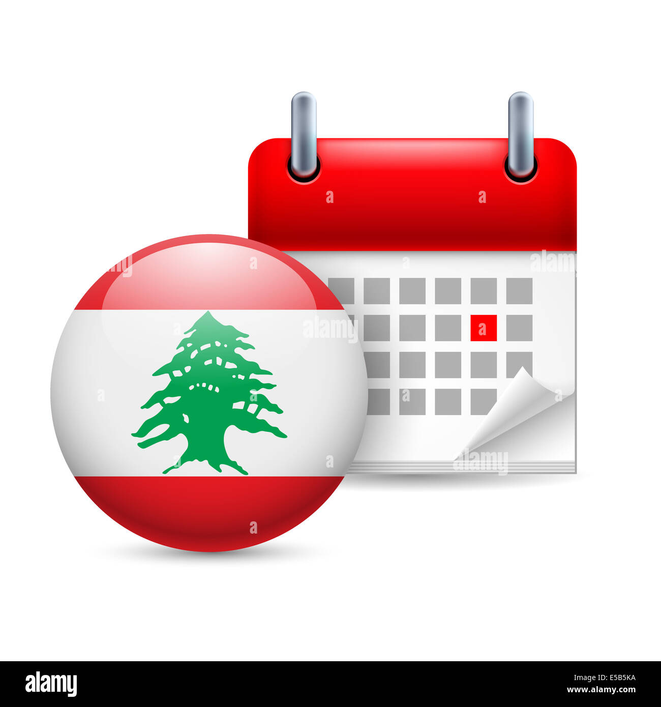 Calendar and round Lebanese flag icon. National holiday in Lebanon