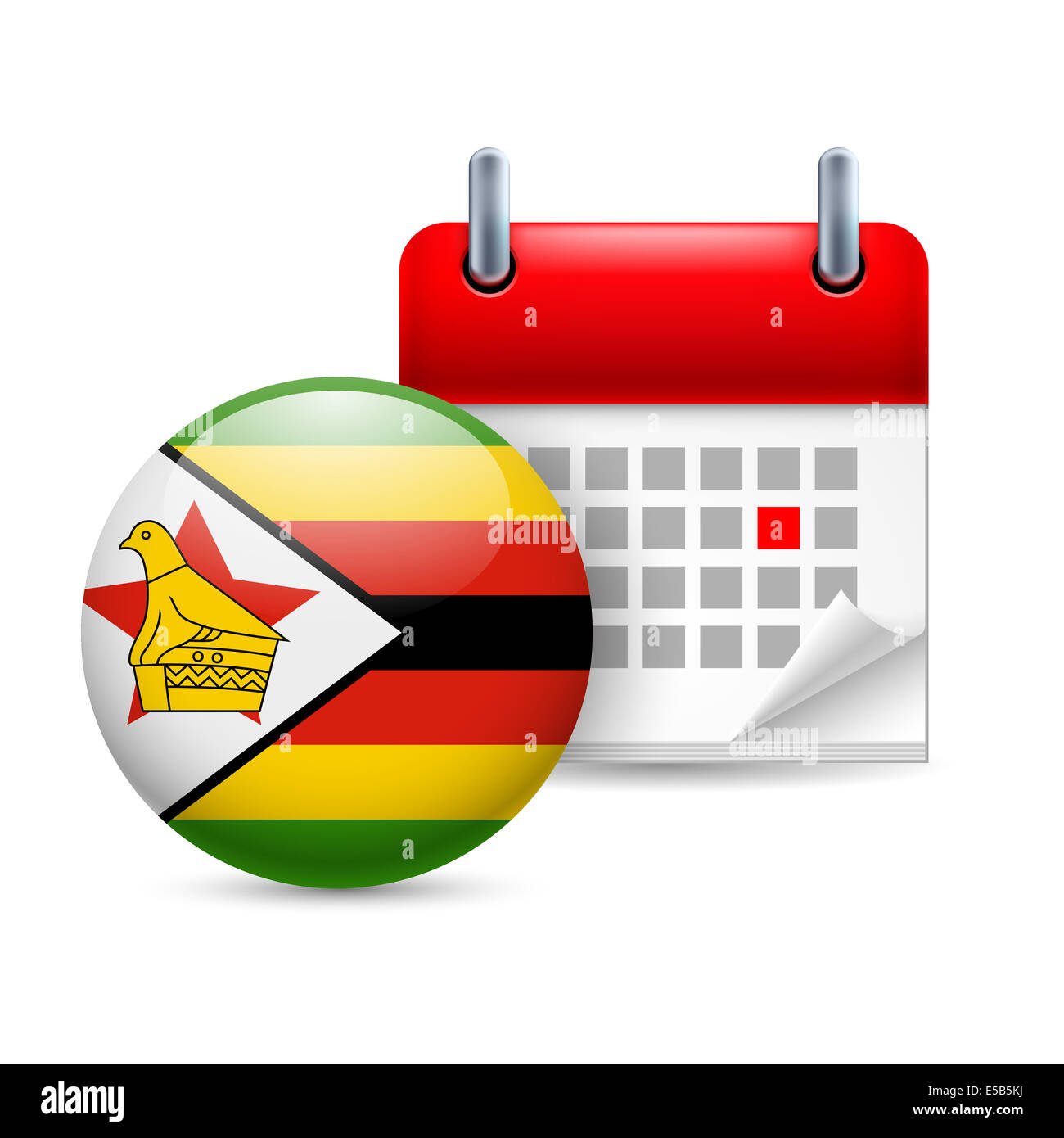 Calendar and round Zimbabwean flag icon. National holiday in Zimbabwe
